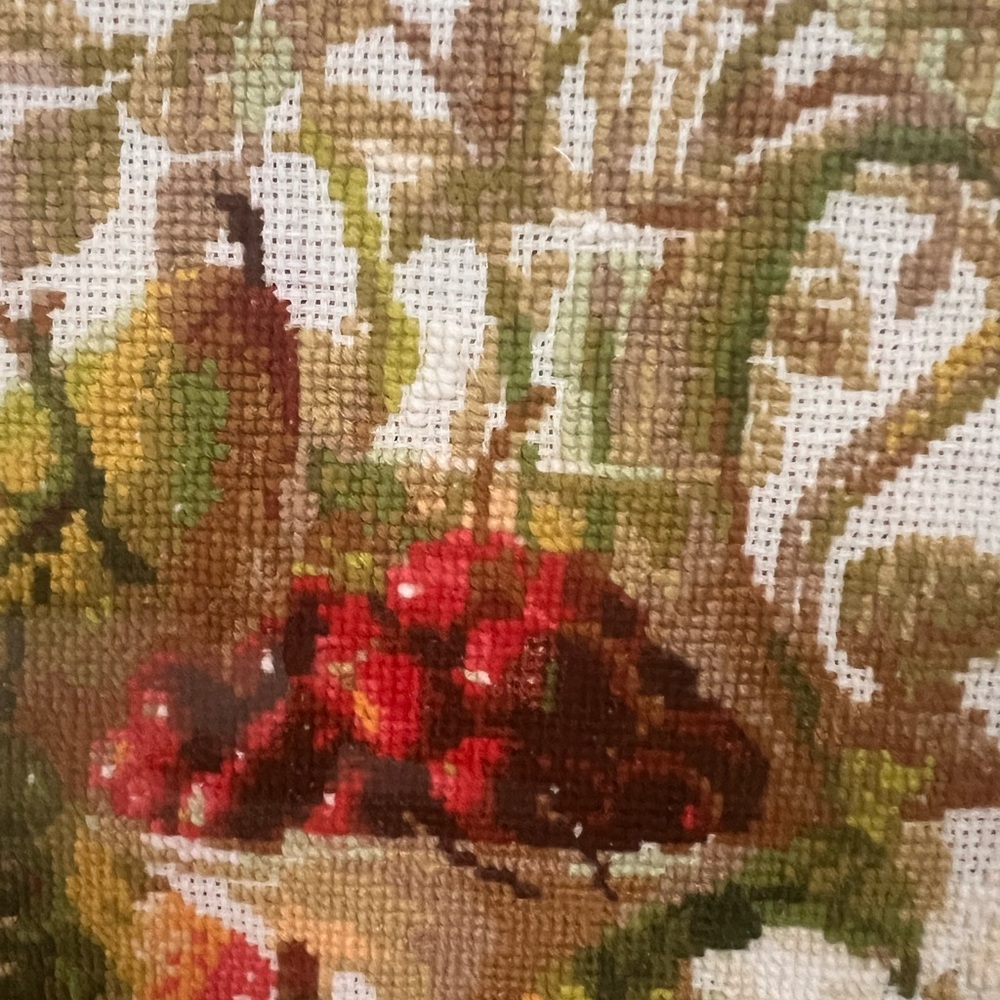 Framed Fruit and Floral Needlepoint Art 14x16 - Picture 2 of 9
